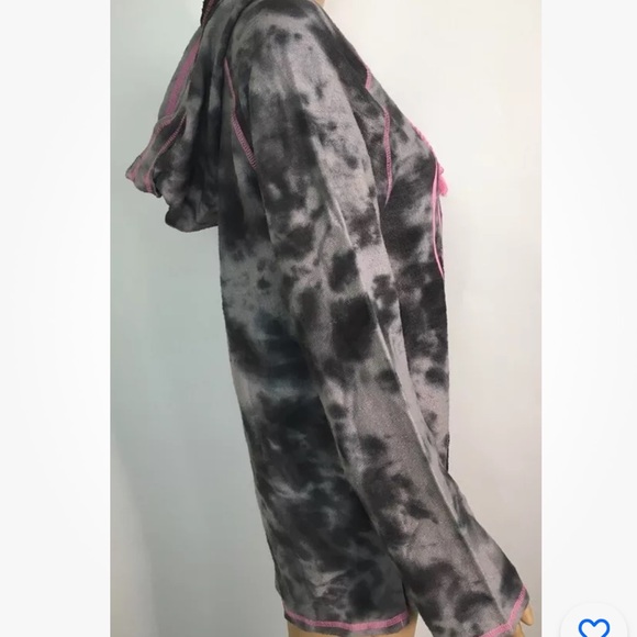 Live Breathe Fight Womens Hoodie M Gray Tie Dye Pink Ribbon Cancer Awareness - Picture 2 of 4